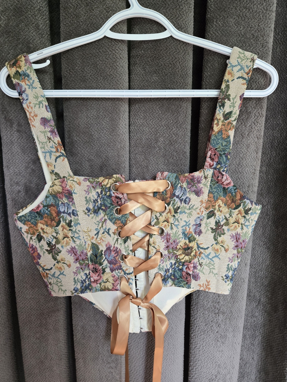 Floral Brocade Cropped Corset Tank Top Victorian Cottagecore Fairycore - Picture 13 of 16